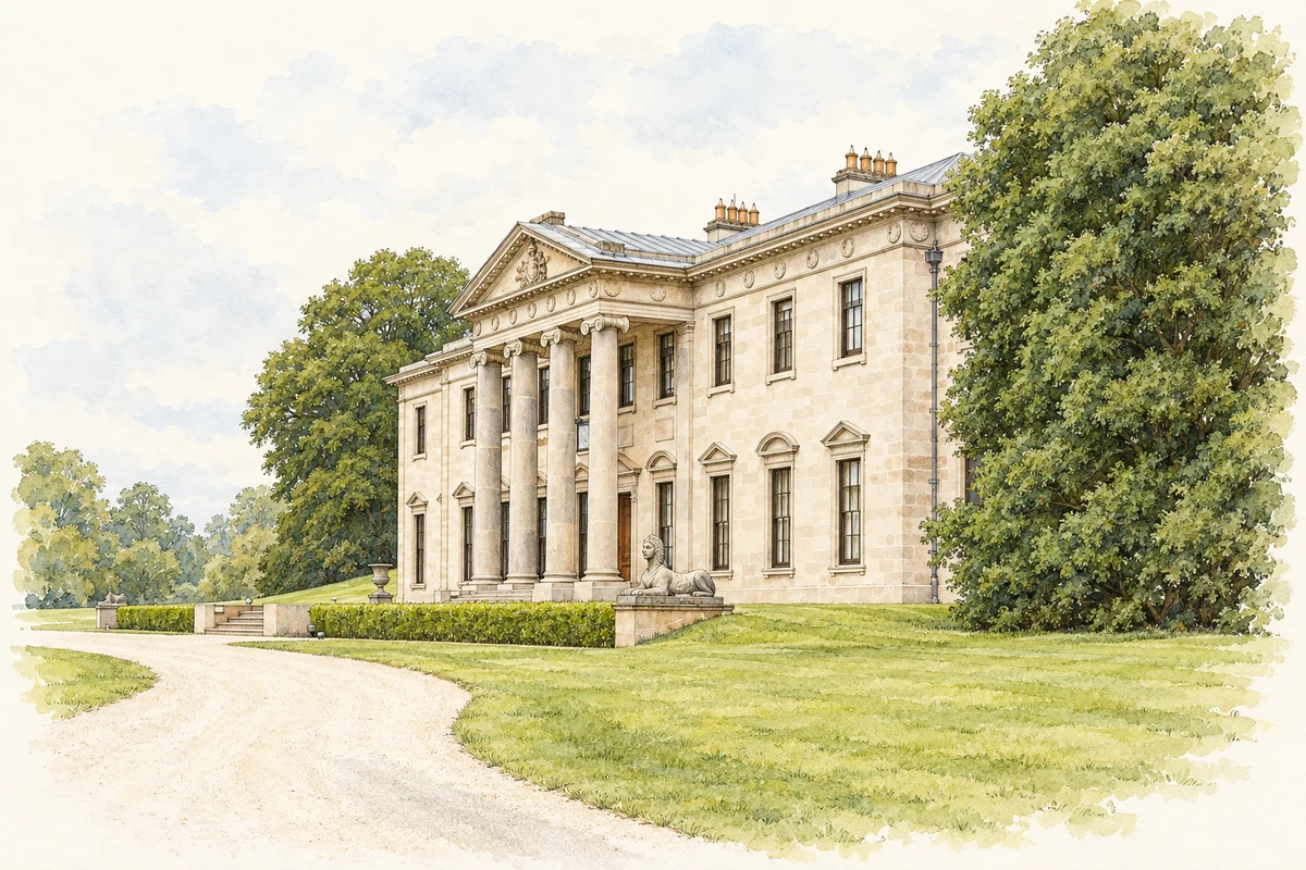 Watercolour and fine ink illustration of Ballyfin House, County Laois.