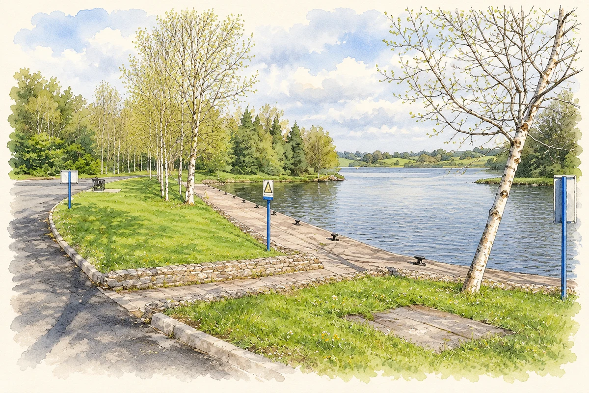 Watercolour and fine ink illustration of Haughton Shore on Garadice Lough near Garadice, as photographed in 2009.