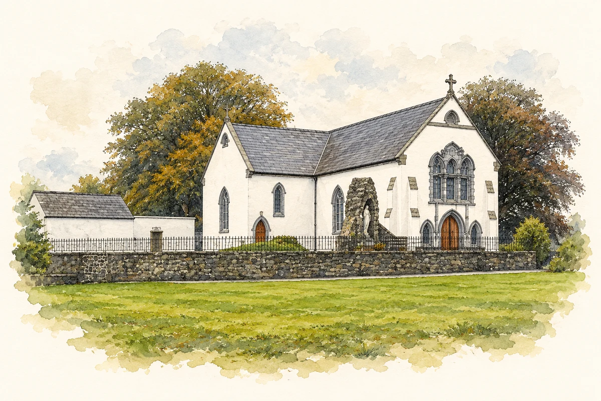 Watercolour and fine ink illustration of St Mary's Church, Collinstown.