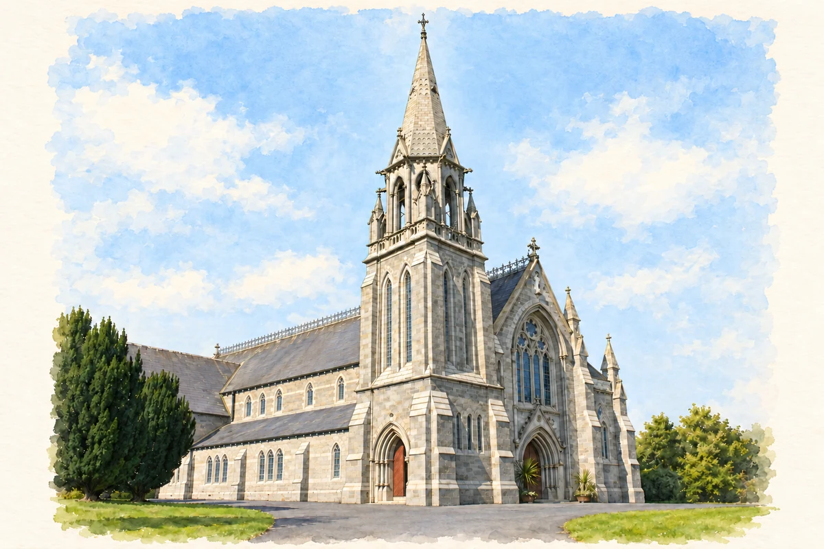 Watercolour and fine ink illustration of Church of the Assumption, Delvin.