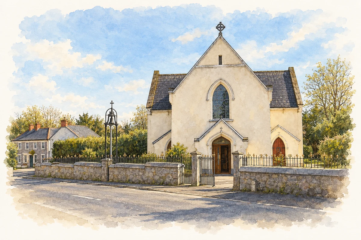 Watercolour and fine ink illustration of St Brigid's Church, Raharney.