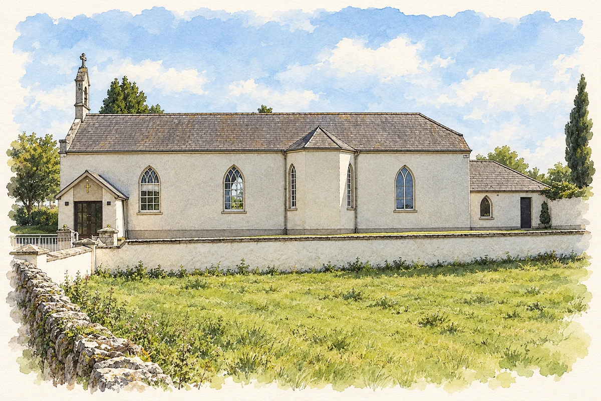 Watercolour and fine ink illustration of Church of the Sacred Heart, Nurney.