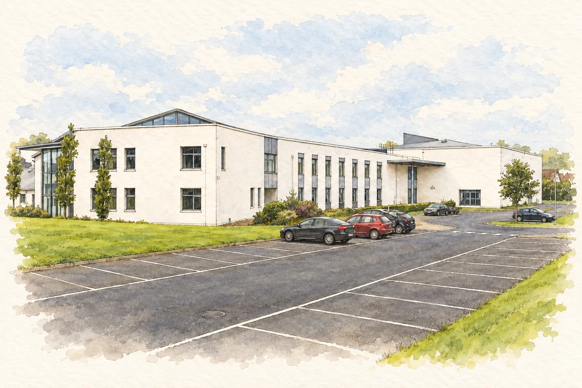 Watercolour and fine ink illustration of Castletroy Community College.