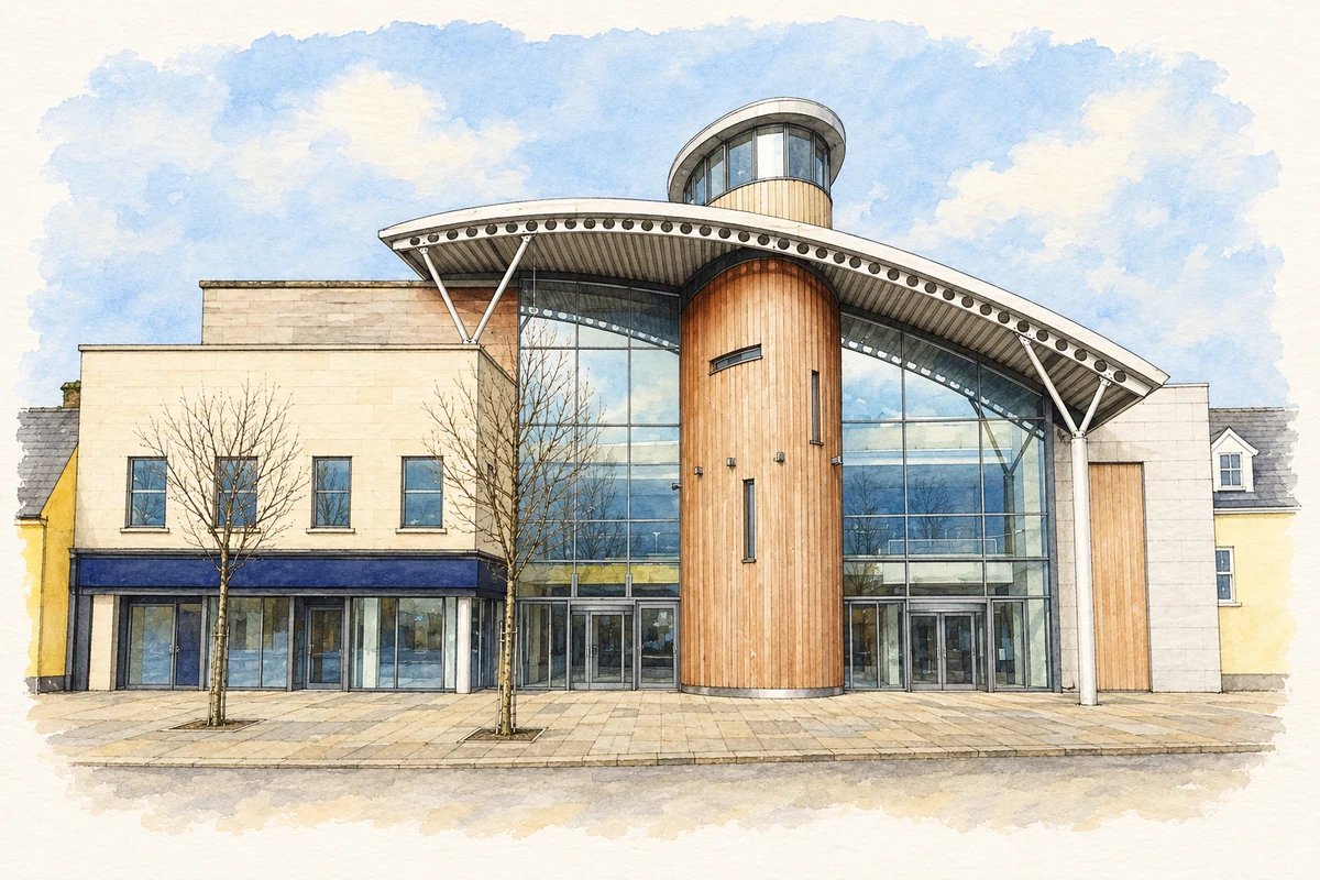 Watercolour and fine ink illustration of Butt Hall Centre, Ballybofey.