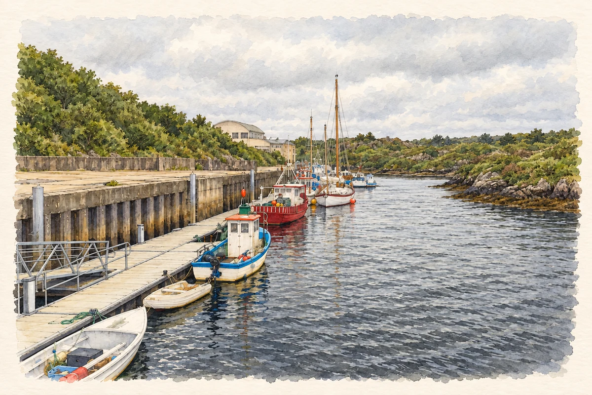Watercolour and fine ink illustration of Bunbeg Harbour.