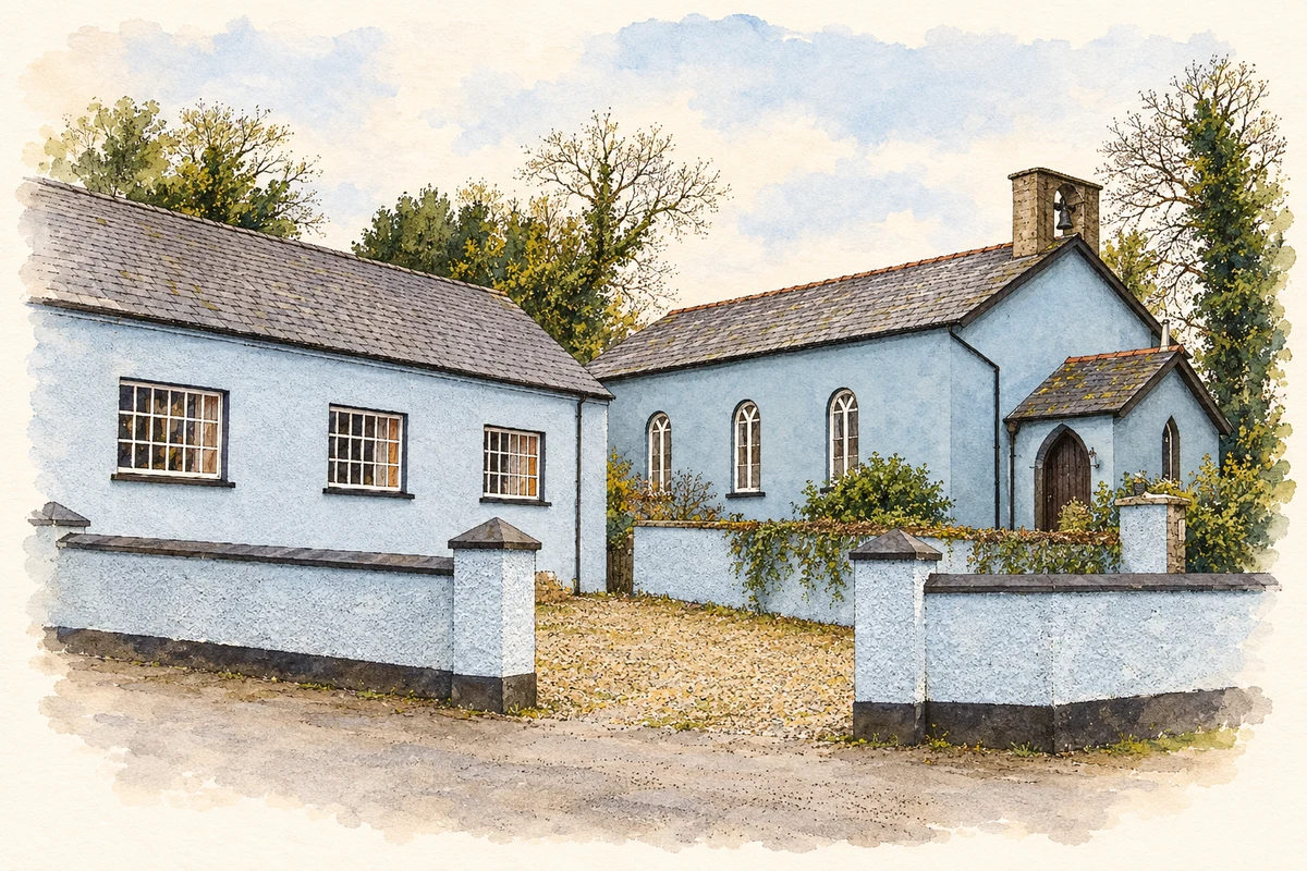 Watercolour and fine ink illustration of St Fiach's Church, Carrigans.