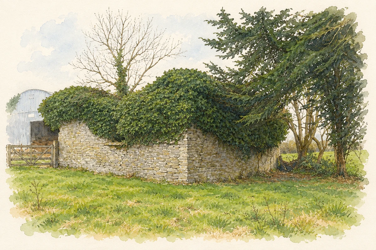 Watercolour and fine ink illustration of Ruined Catholic chapel at Corcreeghagh, County Louth.