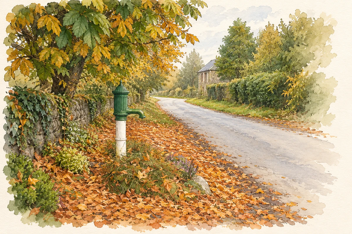 Watercolour and fine ink illustration of Village water pump, Brosna, County Offaly.