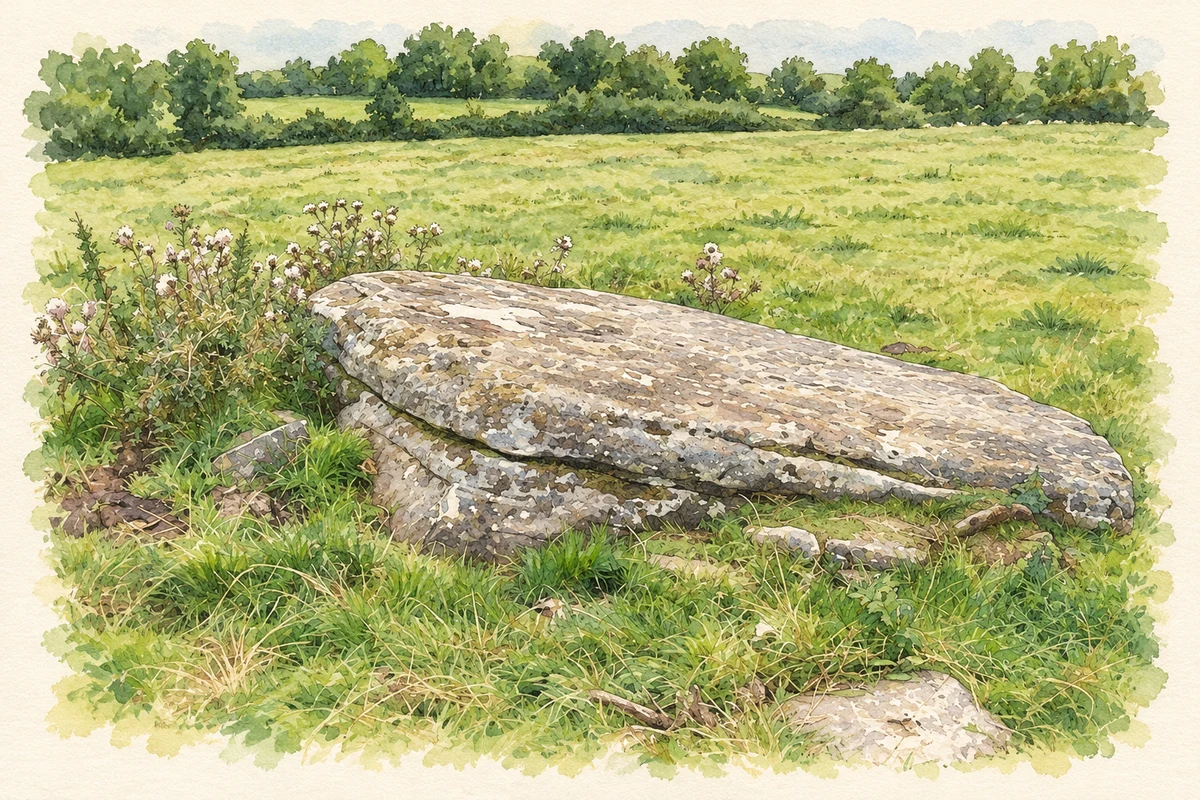 Watercolour and fine ink illustration of Clonfinlough Stone.