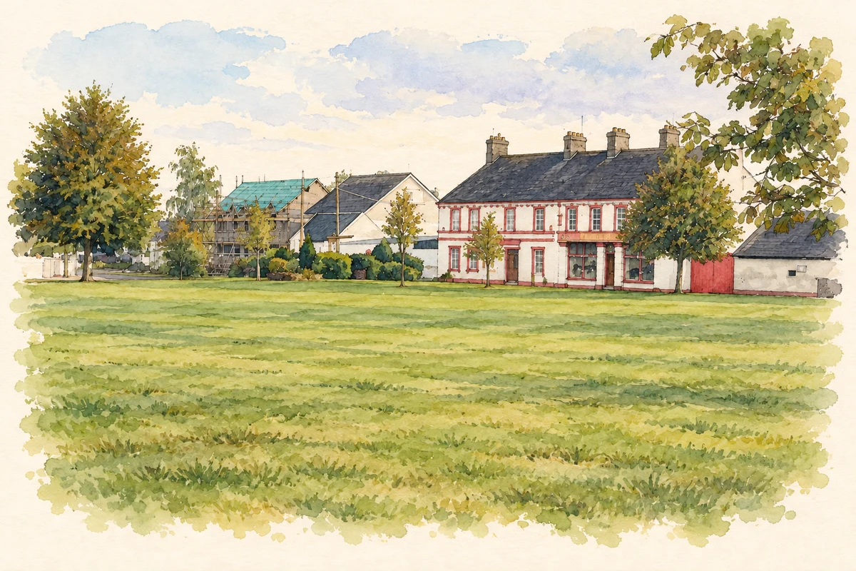 Watercolour and fine ink illustration of Fair Green, Clonygowan, County Offaly.