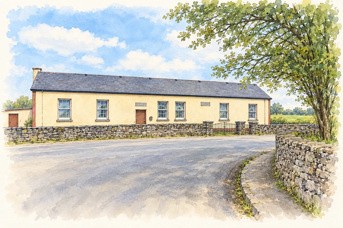 Watercolour and fine ink illustration of Ballyglass Community Centre, County Mayo.