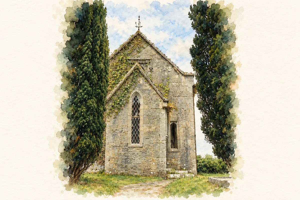 Watercolour and fine ink illustration of Old Kiltoom Church, County Roscommon.
