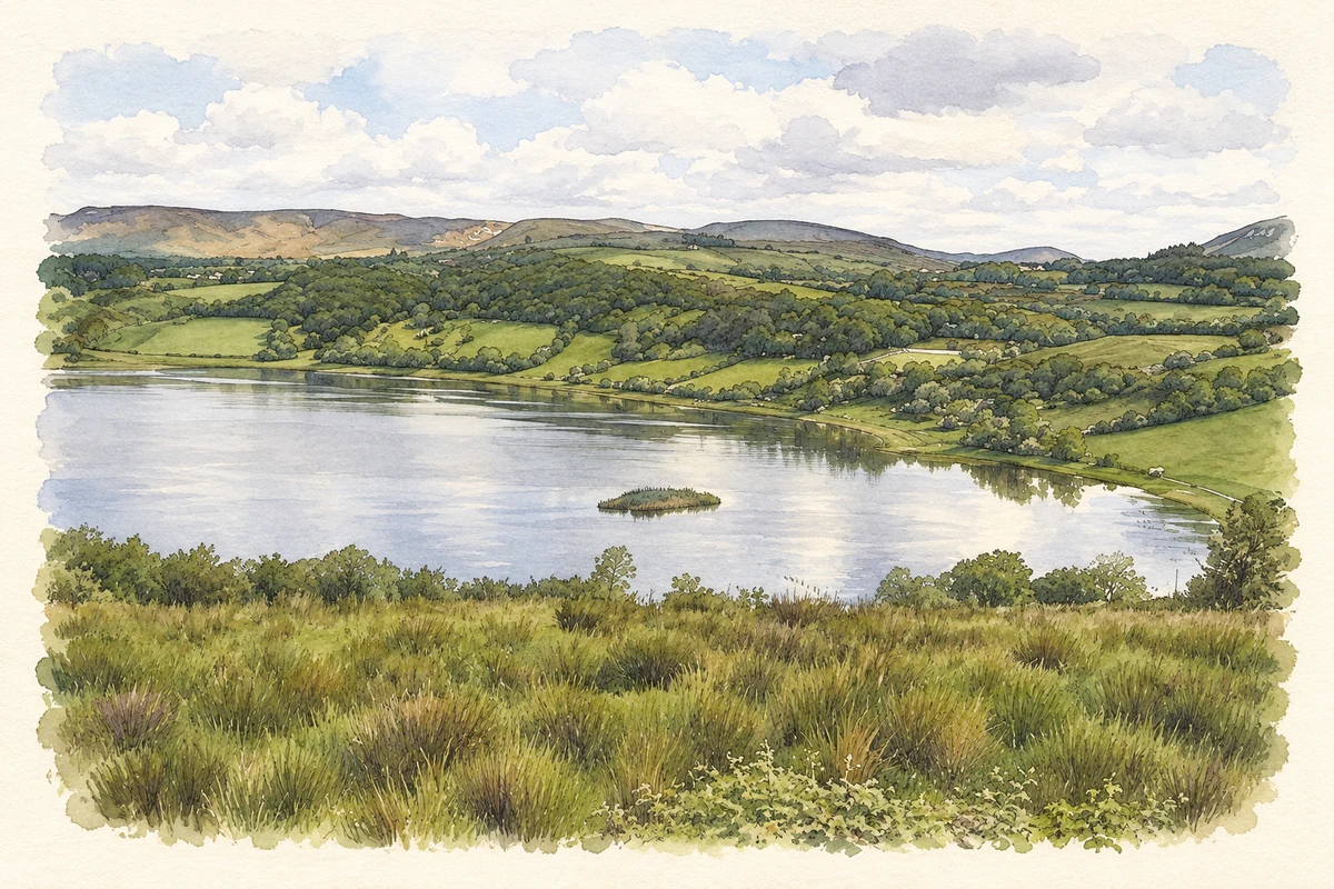 Watercolour and fine ink illustration of Lough Colgagh.