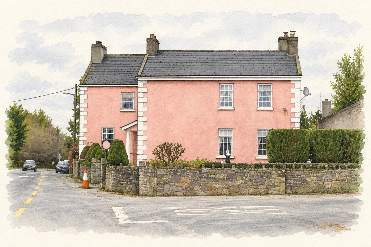 Watercolour and fine ink illustration of The Grand Inn at Ninemilehouse, as photographed in April 2009.