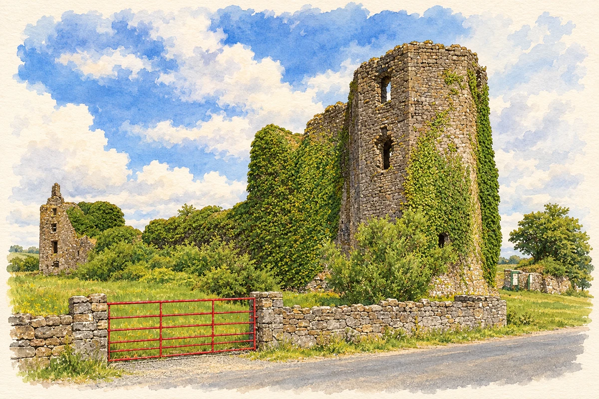 Watercolour and fine ink illustration of Ballintober Castle, County Roscommon.