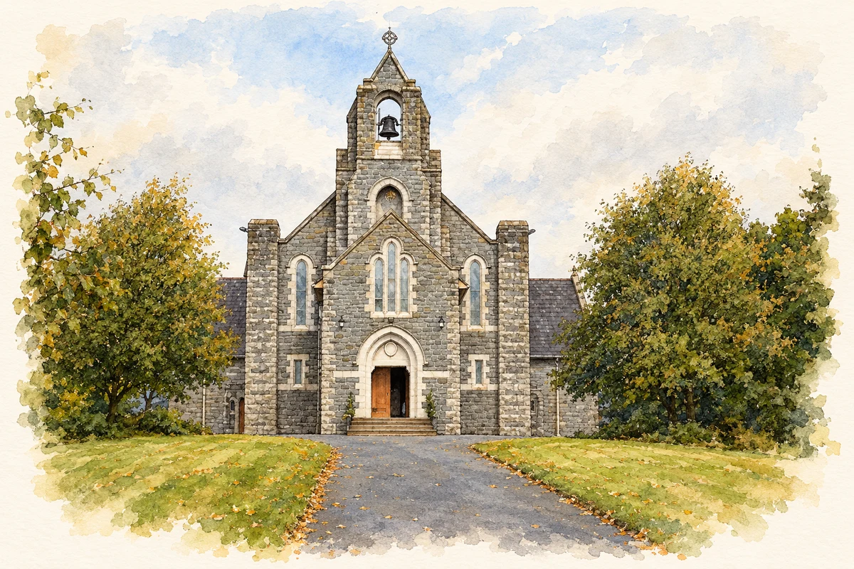 Watercolour and fine ink illustration of St Michael Church, Annayalla, County Monaghan.