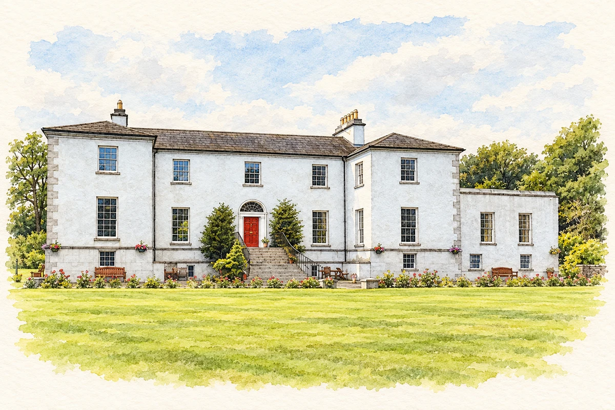 Watercolour and fine ink illustration of Castlecoote House.