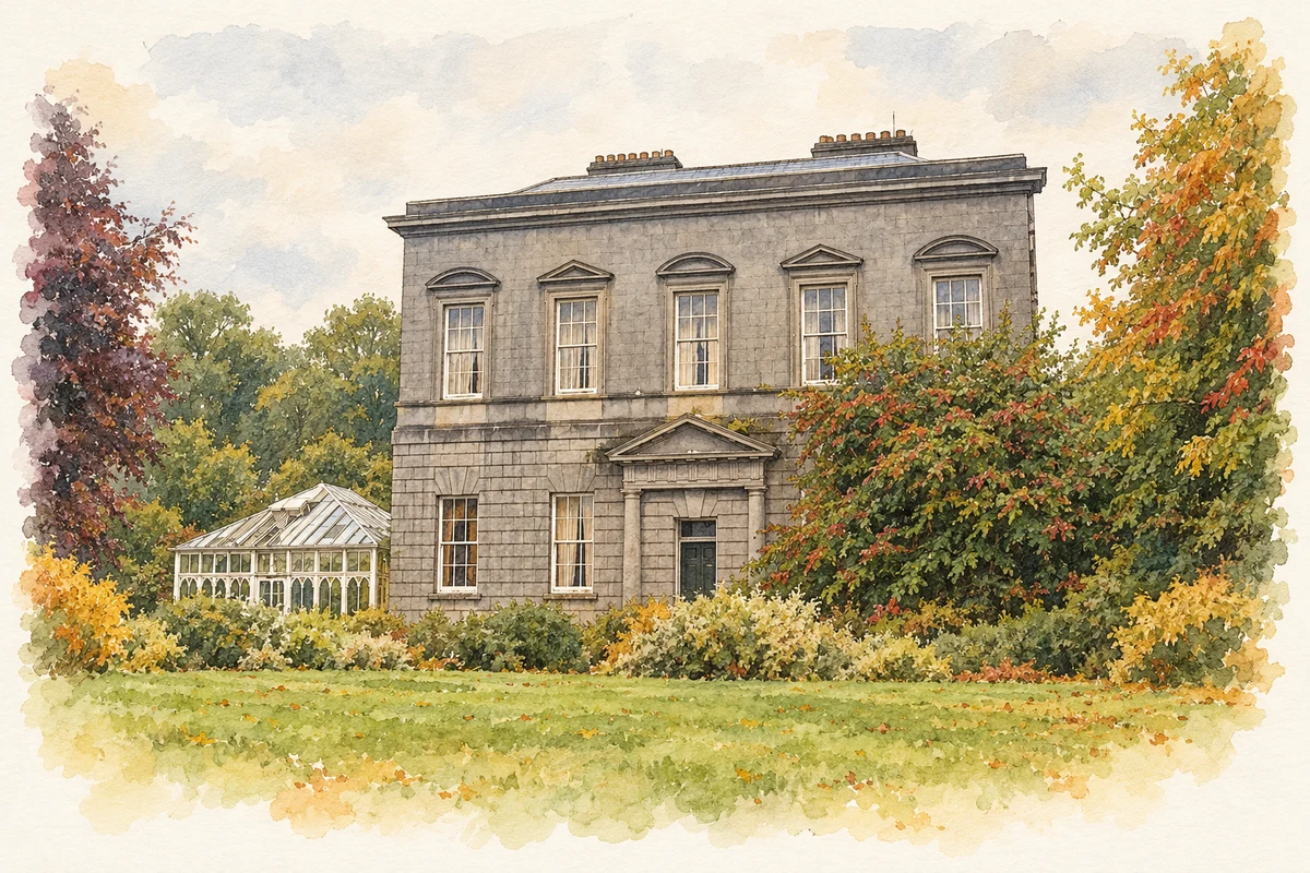 Watercolour and fine ink illustration of Dowth Hall, County Meath.