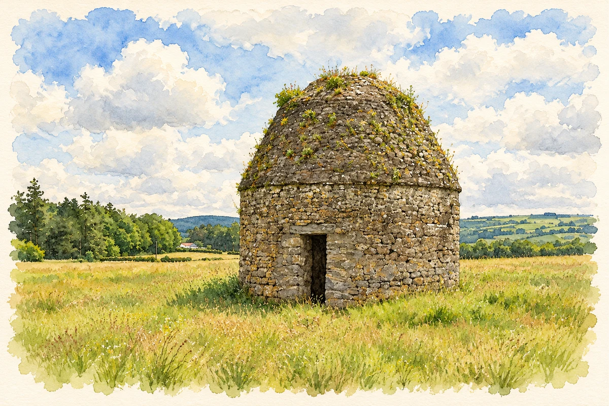 Watercolour and fine ink illustration of Kilcooley dovecote near Grange, County Tipperary.