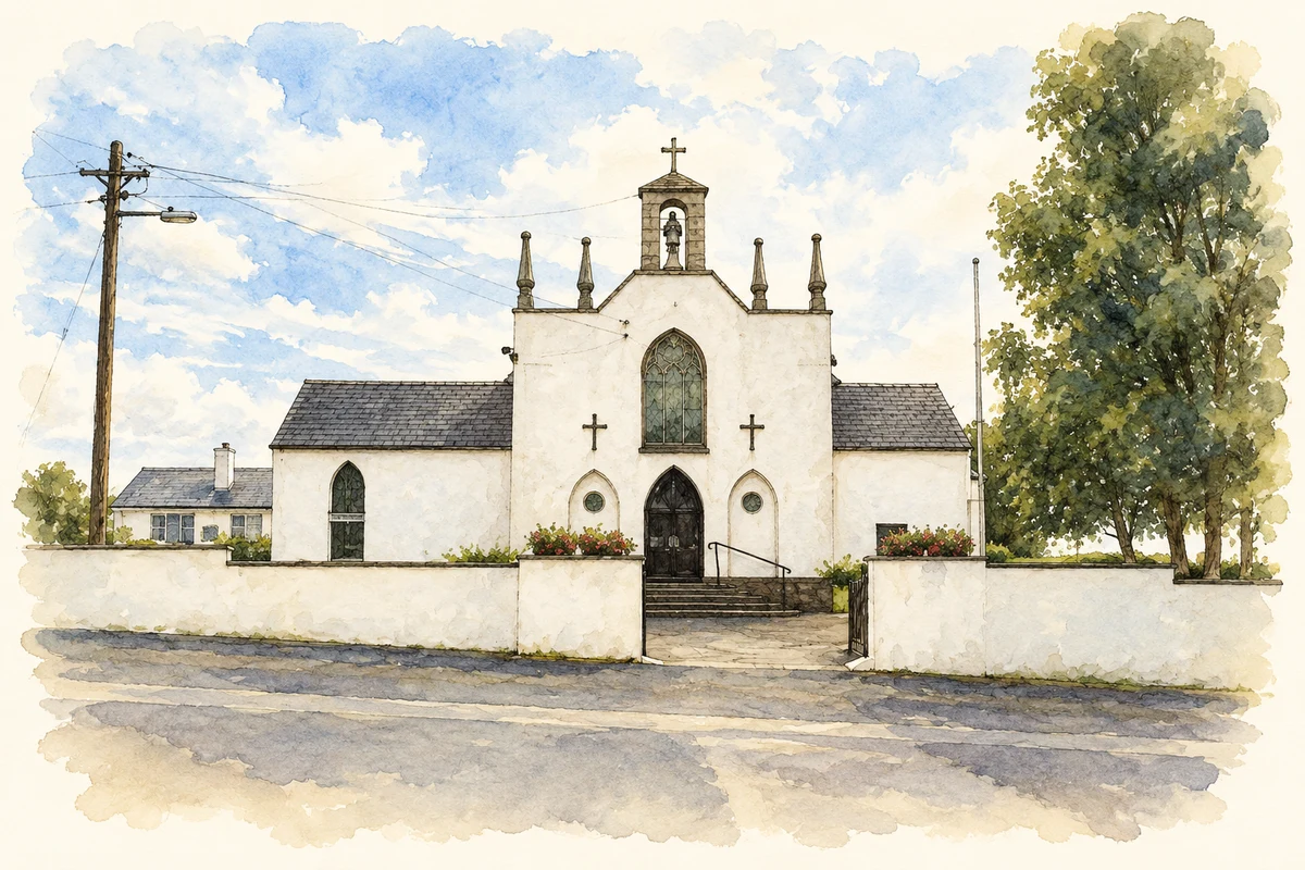 Watercolour and fine ink illustration of St Ita's Church, Kilmead.