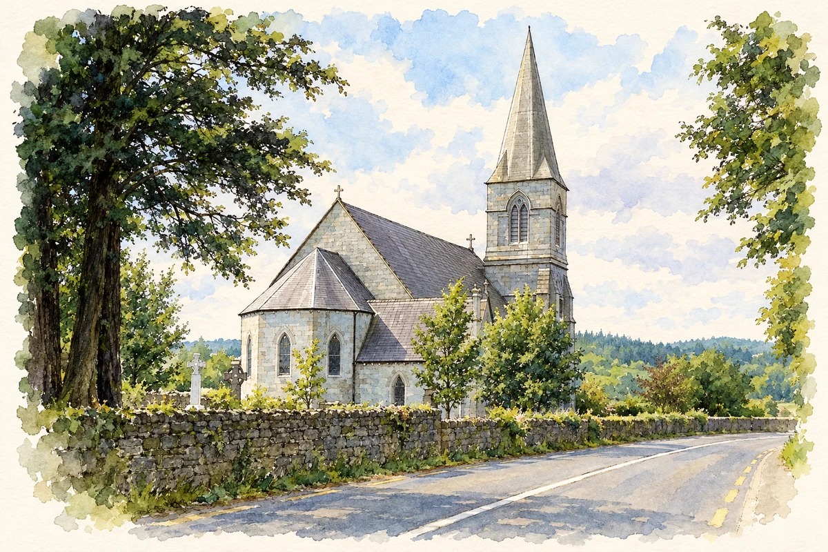 Watercolour and fine ink illustration of Holy Trinity Church, Allen, near Kilmeage.