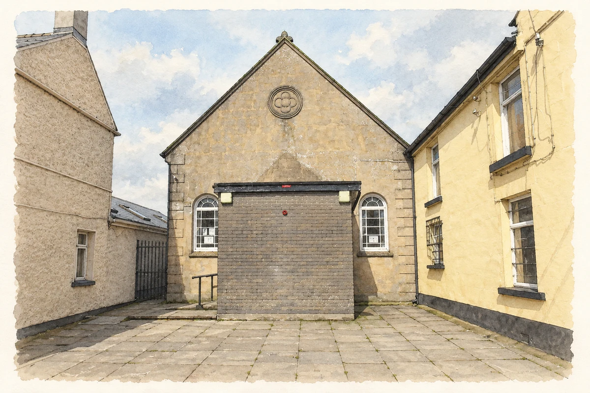 Watercolour and fine ink illustration of Monasterevin Methodist church, County Kildare.