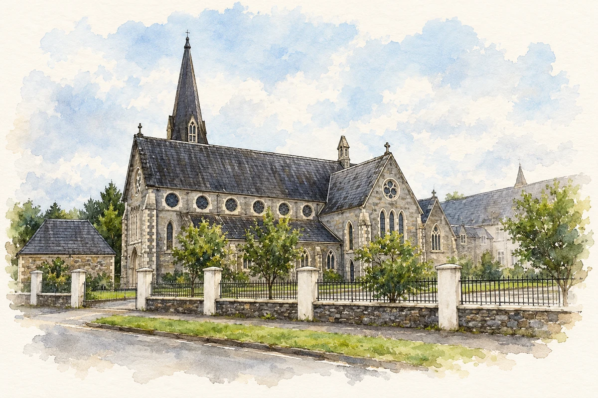 Watercolour and fine ink illustration of Holy Cross Church, Kenmare.