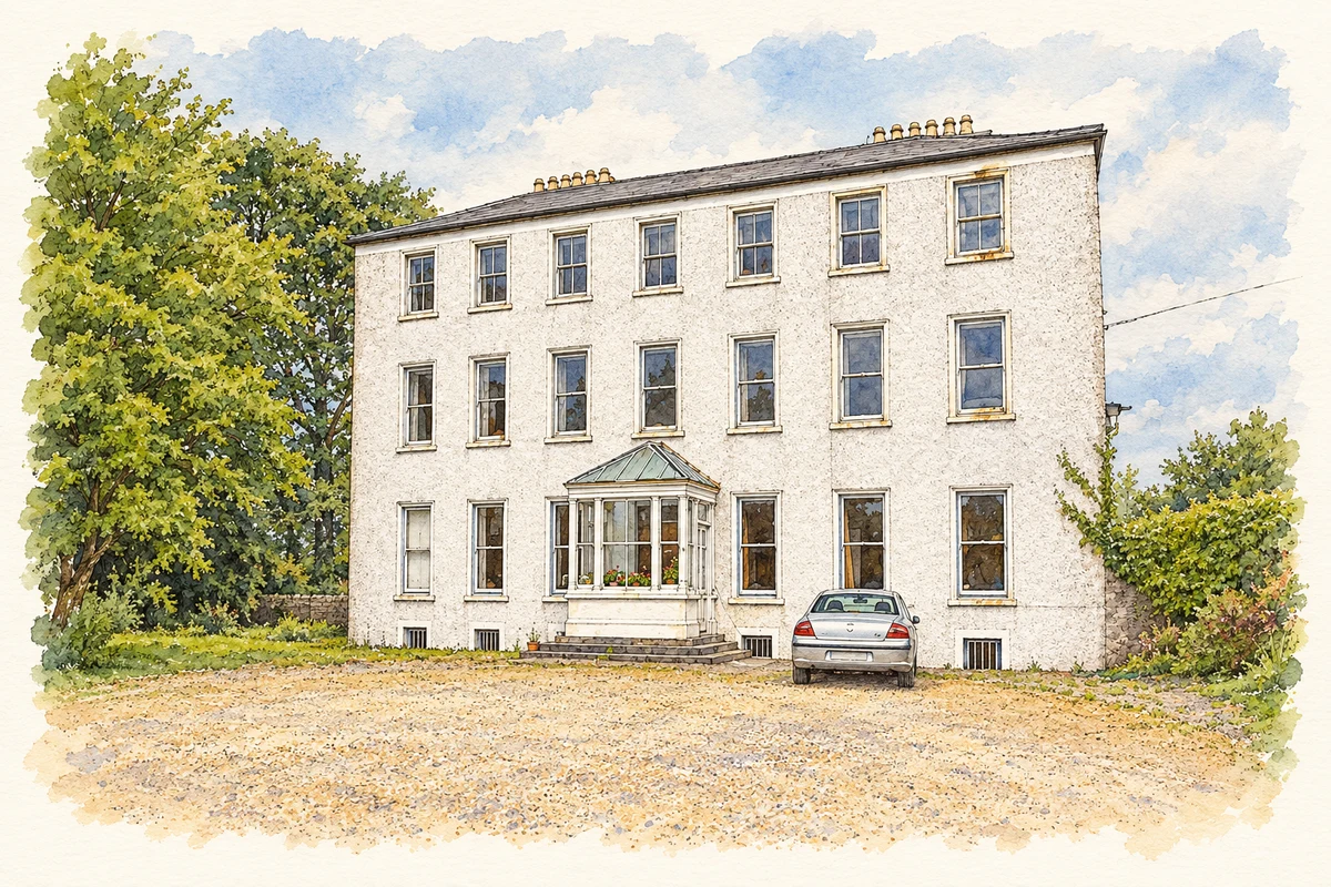 Watercolour and fine ink illustration of Tarbert House.