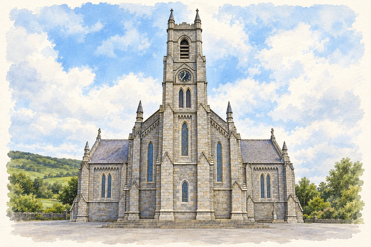 Watercolour and fine ink illustration of Saint Joseph's Church, Baltinglass.