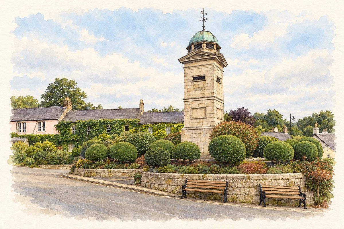 Watercolour and fine ink illustration of Clock Tower, Enniskerry.