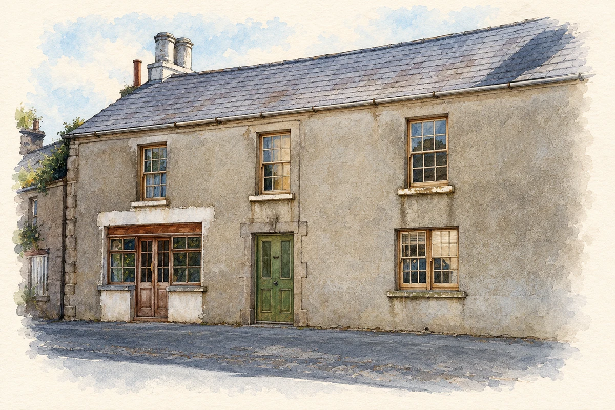 Watercolour and fine ink illustration of Former Mick Cullen's pub frontage, Redcross.