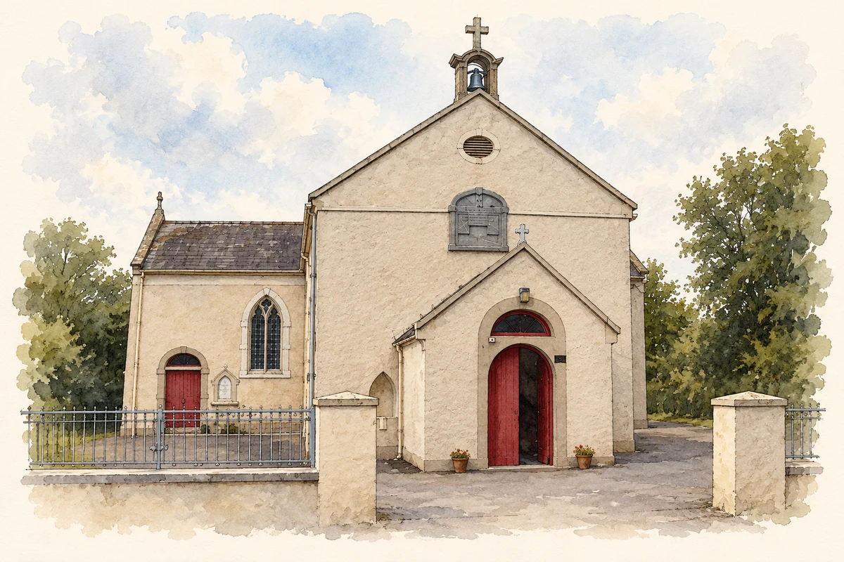Watercolour and fine ink illustration of Church of Mary, Mother of God, Ballygarvan.