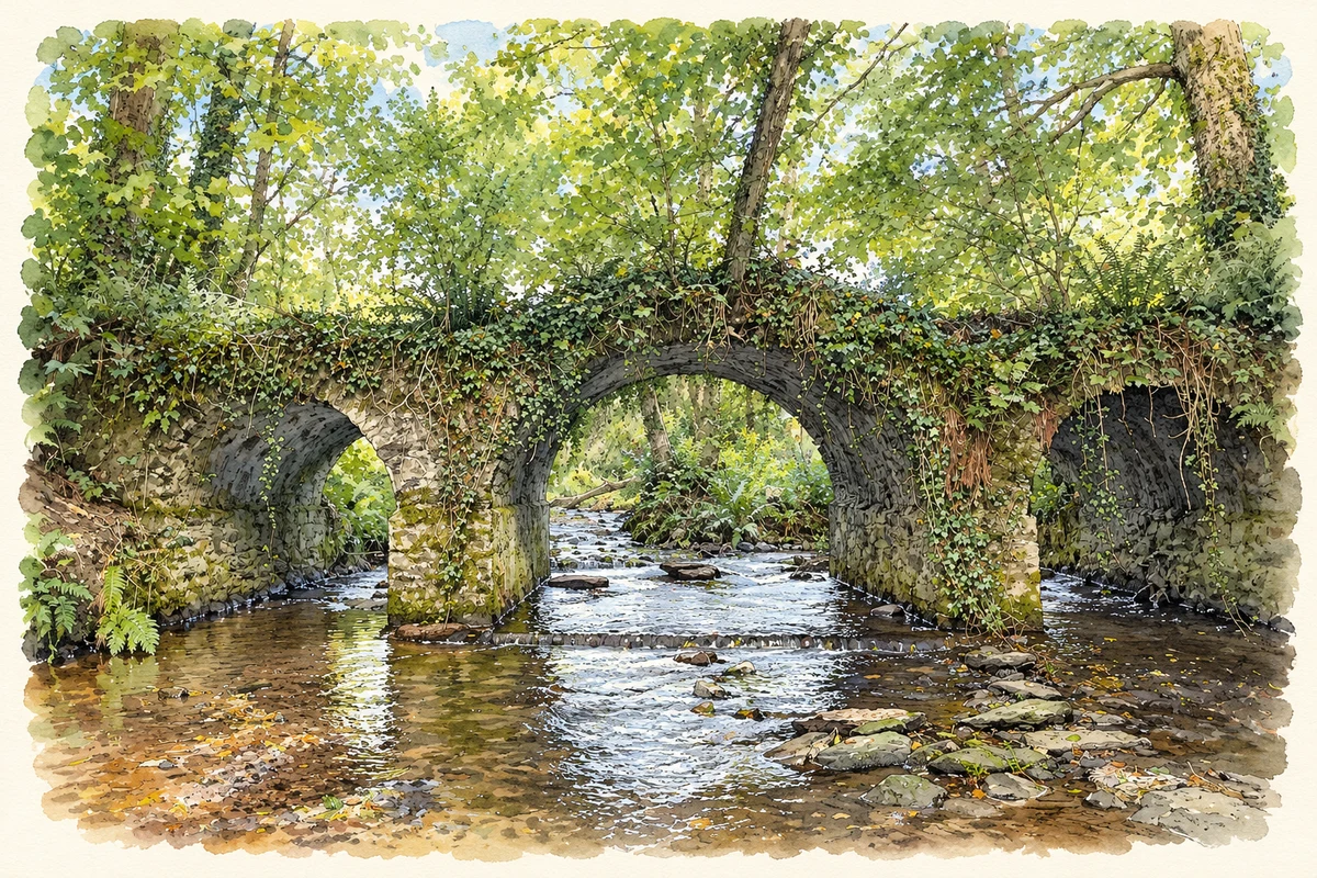 Watercolour and fine ink illustration of Carrignavar Bridge.