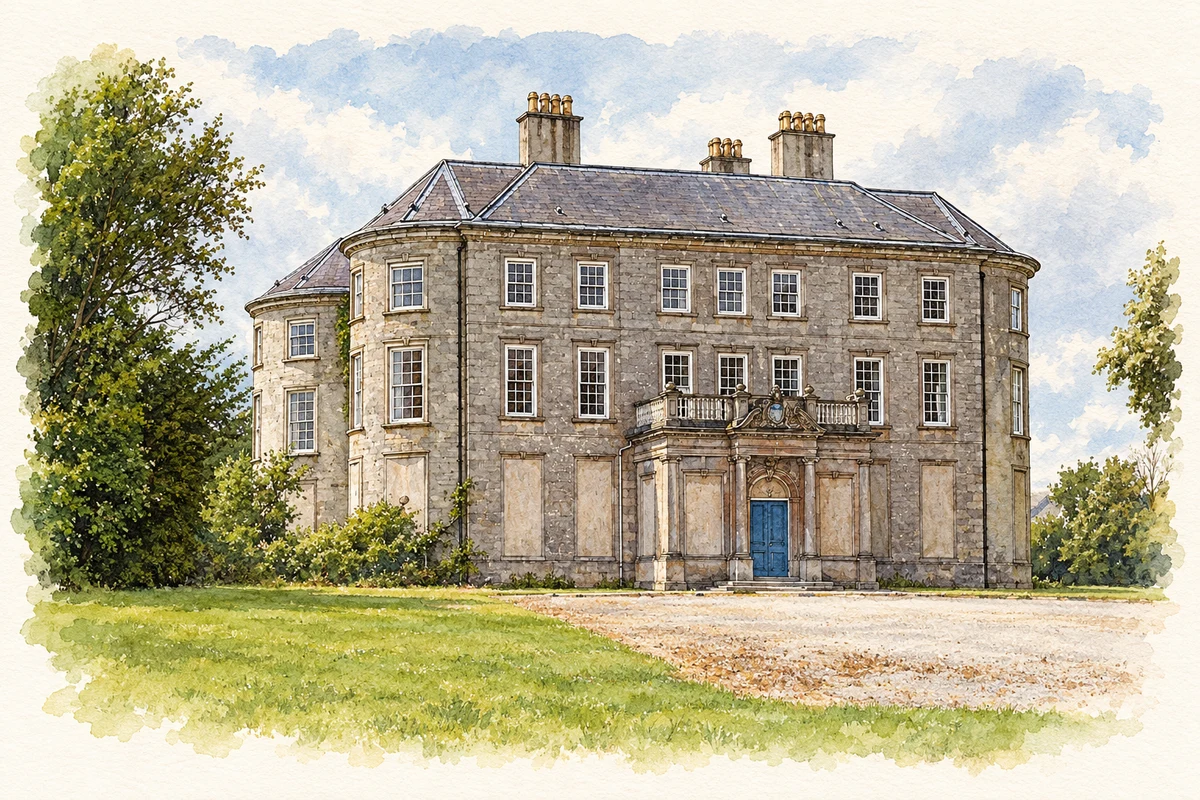 Watercolour and fine ink illustration of Doneraile Court, 2009 exterior view.
