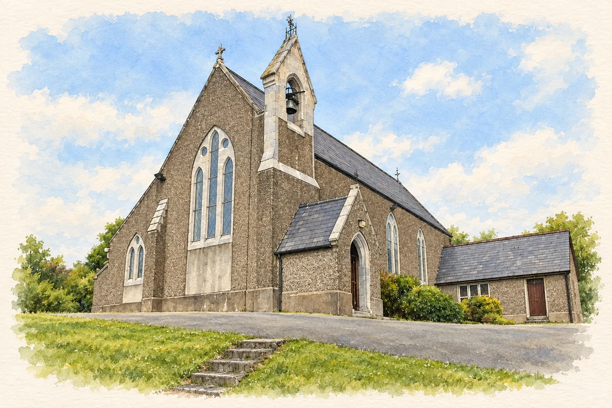 Watercolour and fine ink illustration of Church of the Immaculate Conception, Farran in Farran.