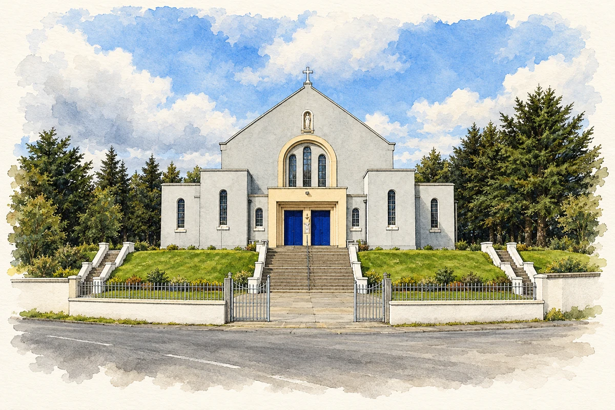 Watercolour and fine ink illustration of Church of Christ the King, Gortahork.