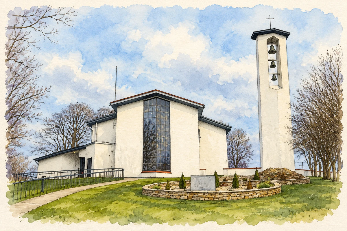 Watercolour and fine ink illustration of St Peter's Church, Milford.