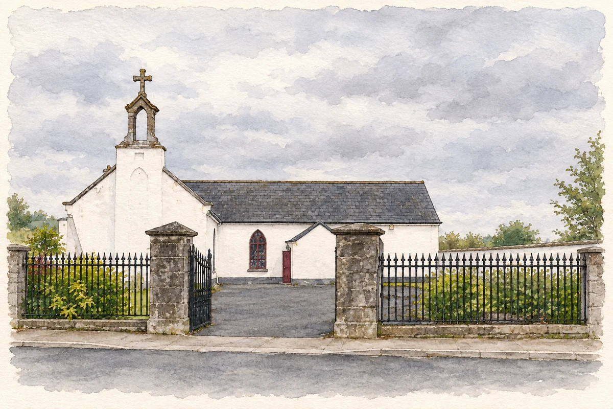 Watercolour and fine ink illustration of Former St Anne's Church, Ballylynan community hall.