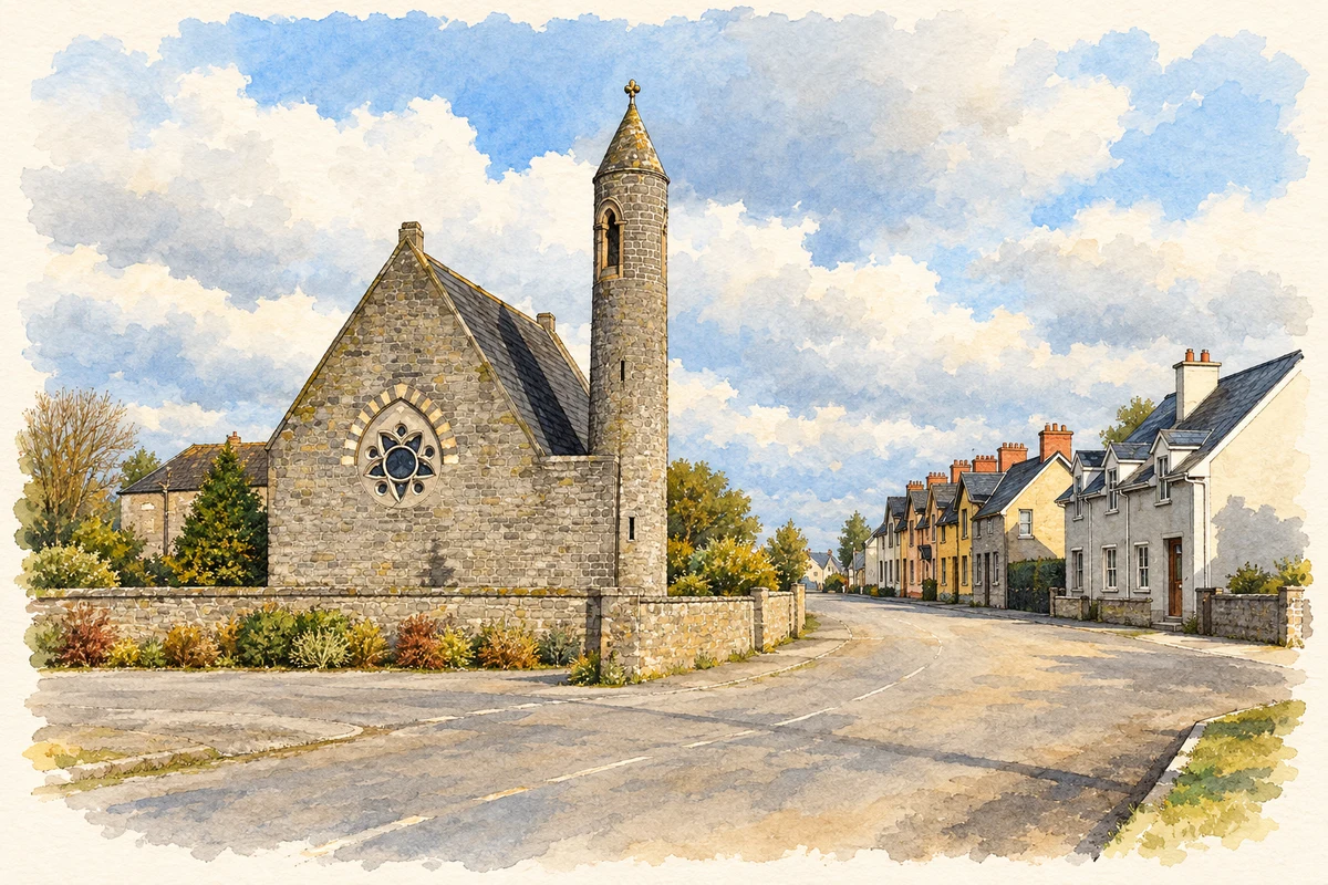Watercolour and fine ink illustration of Saint Mark's Church, Borris-in-Ossory, County Laois.