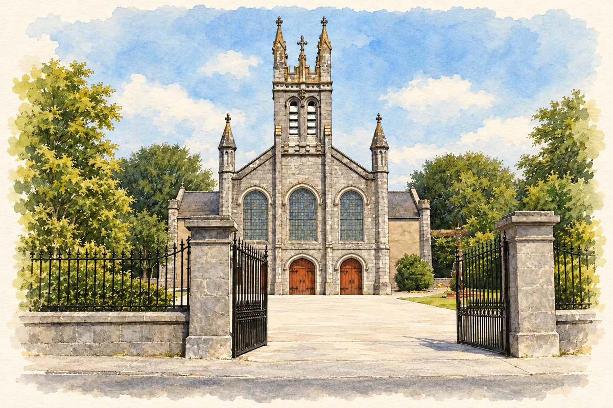 Watercolour and fine ink illustration of Holy Trinity Church, Durrow, County Laois.