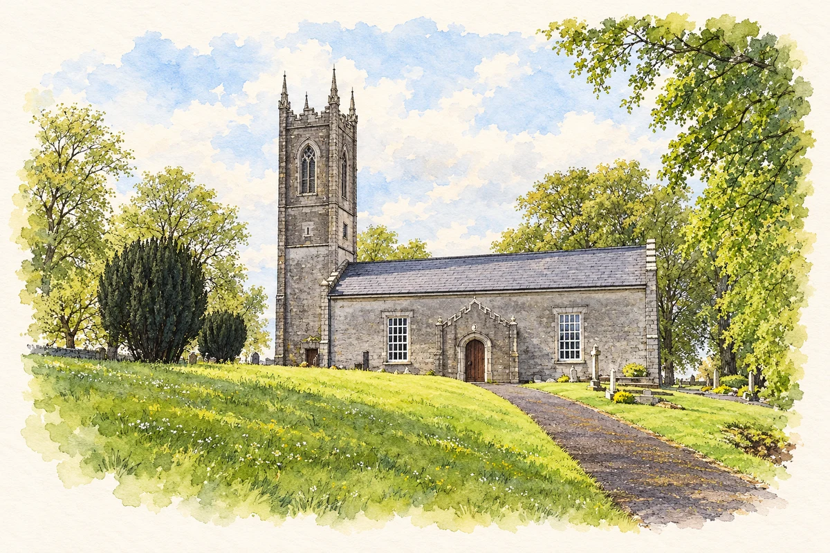 Watercolour and fine ink illustration of Church of Ireland, Carrigallen.
