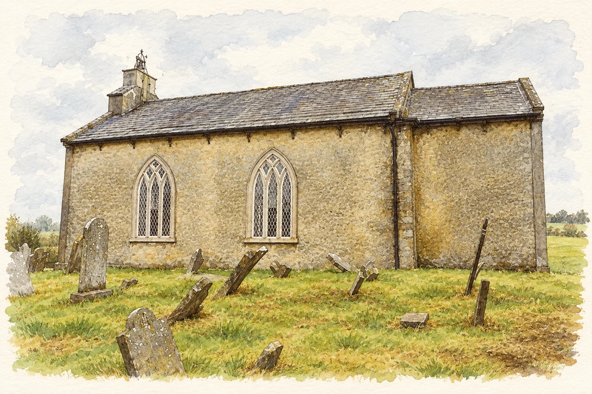 Watercolour and fine ink illustration of Saint Peter's Church, Drumcondra (Drumconrath), County Meath.