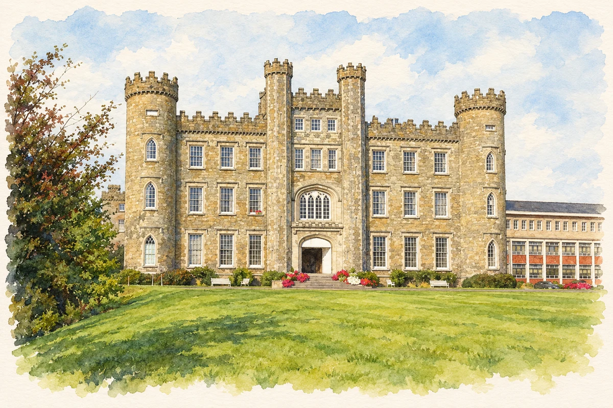 Watercolour and fine ink illustration of Gormanston Castle (Gormanston College), County Meath.