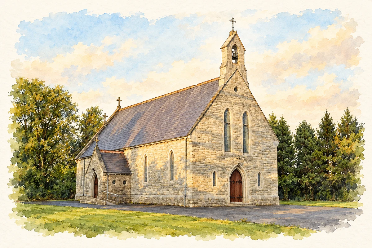 Watercolour and fine ink illustration of Saint Dympna's Church, Kildalkey.