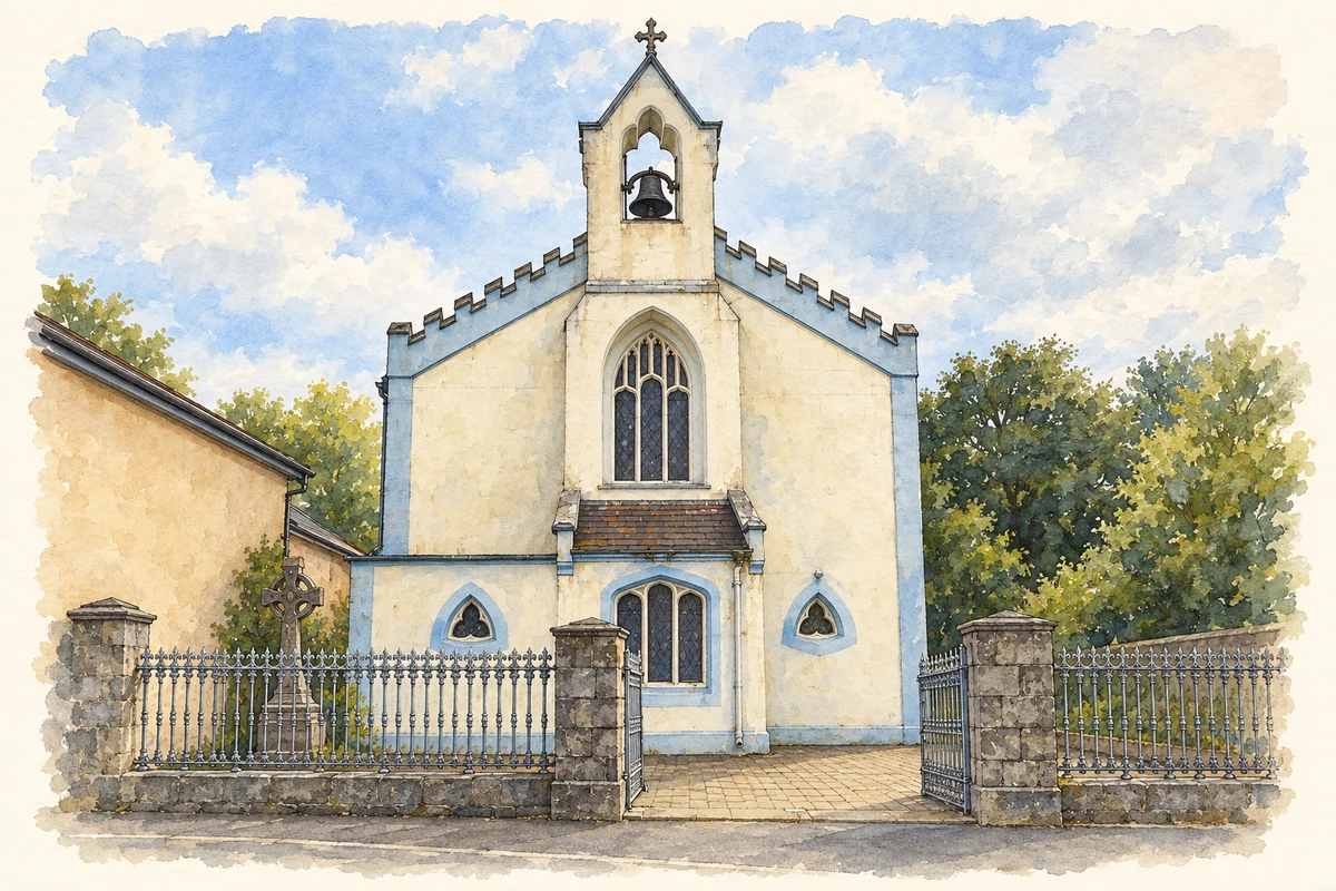 Watercolour and fine ink illustration of St Mary's Church of the Assumption, Longwood.