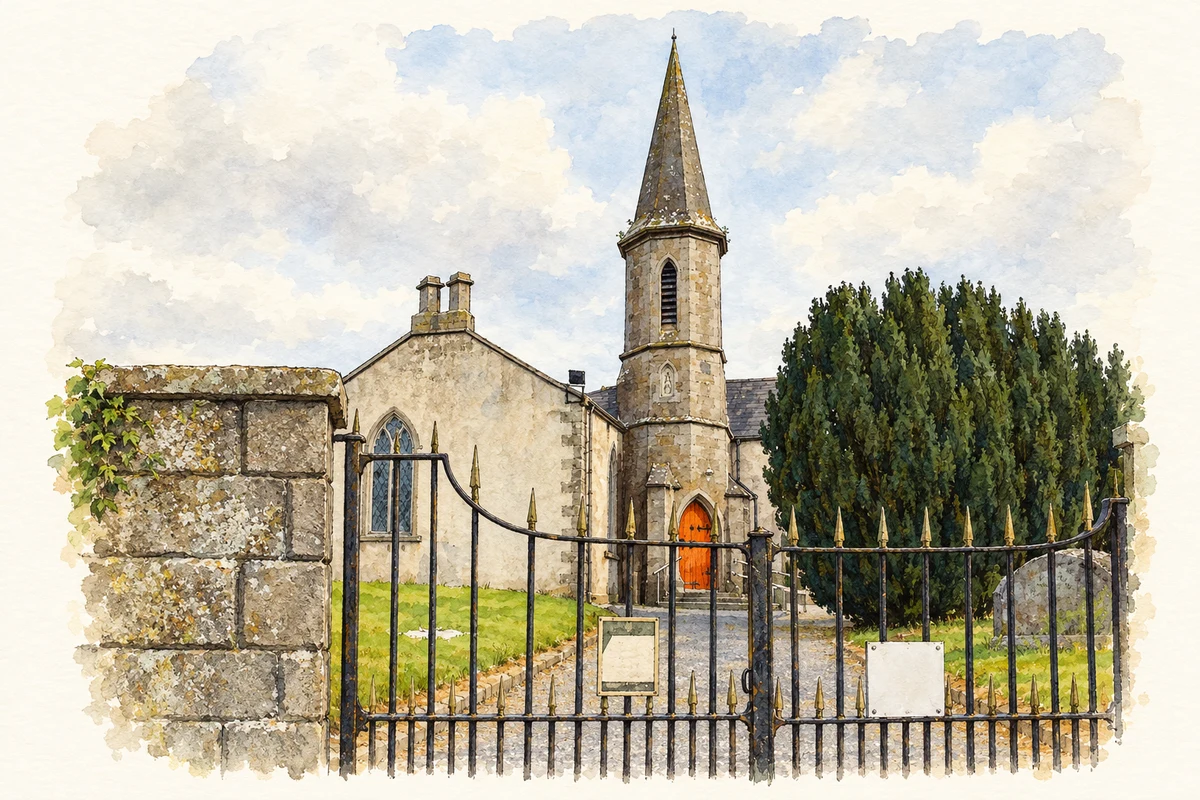 Watercolour and fine ink illustration of Church of Saint Michael and All Angels, Rathmolyon.
