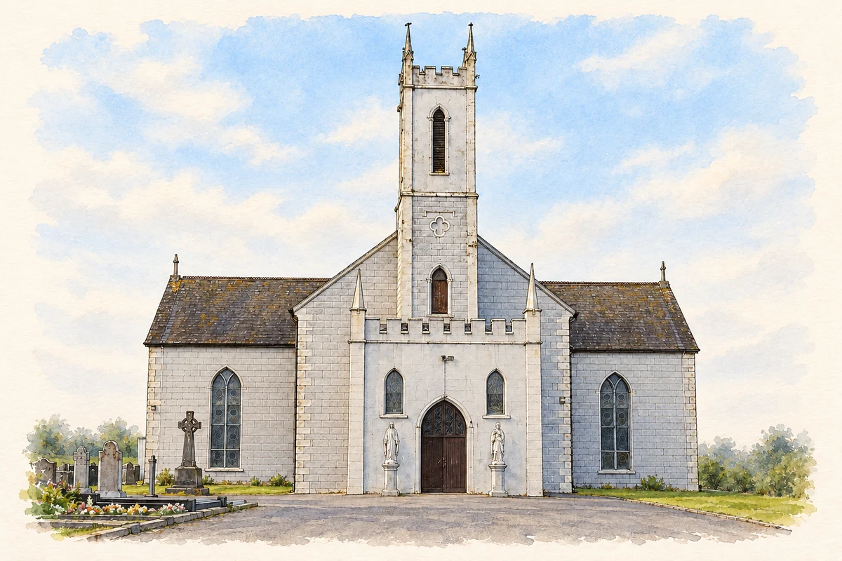 Watercolour and fine ink illustration of Church of the Immaculate Conception, Tallow.