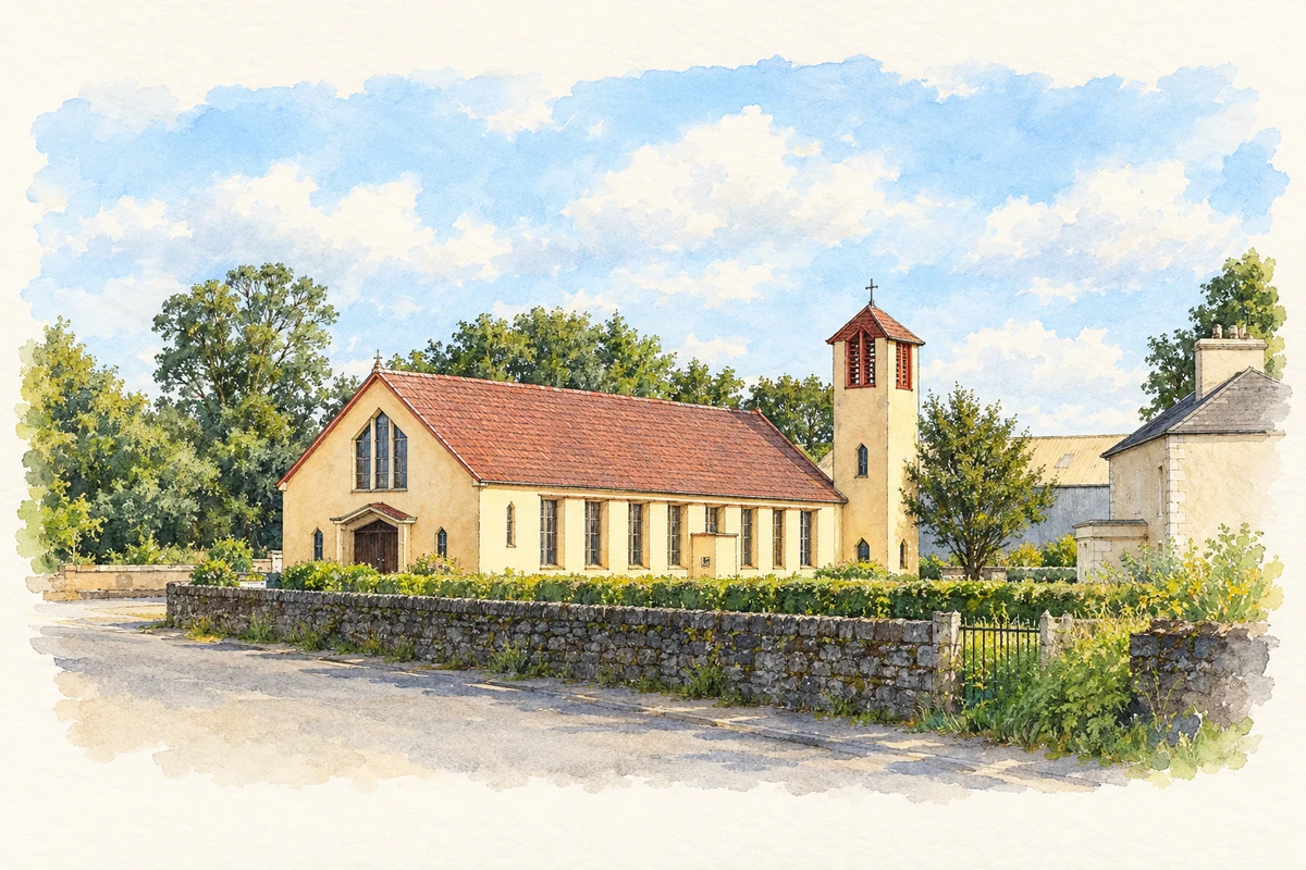 Watercolour and fine ink illustration of Catholic Church, Bellanagare.