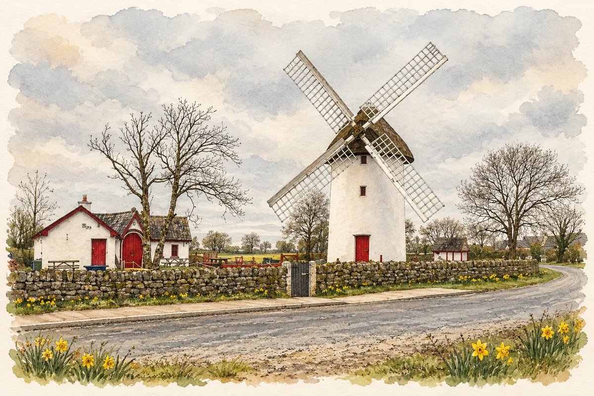 Watercolour and fine ink illustration of Elphin Windmill, County Roscommon.