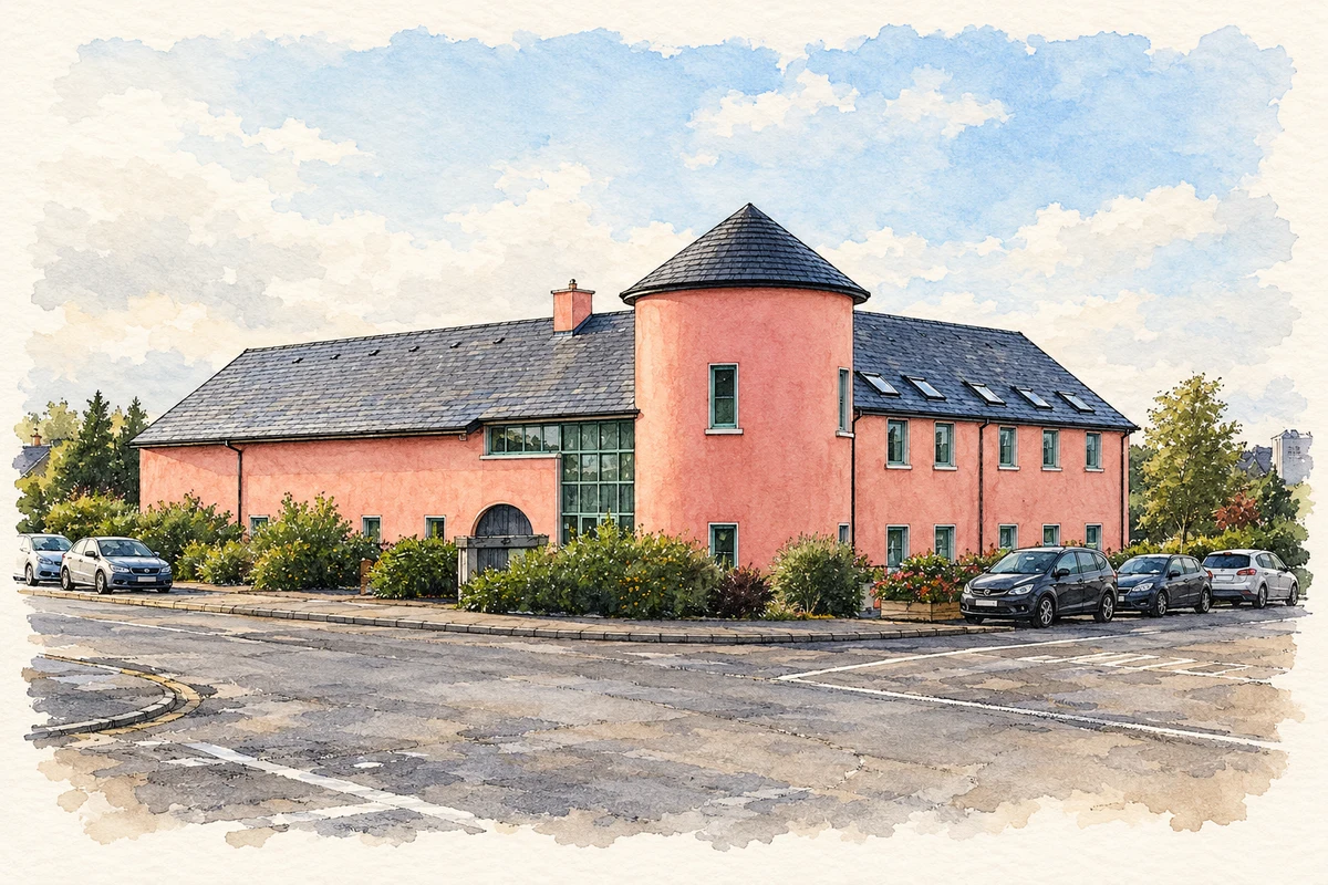 Watercolour and fine ink illustration of Coleman Music Centre, Gurteen.